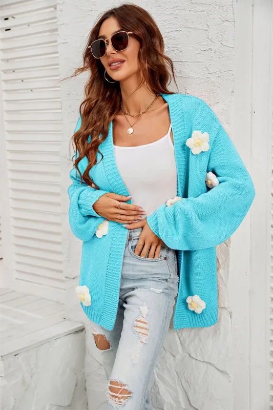 Flowers Knitted Buttonless Sweater Cardigan