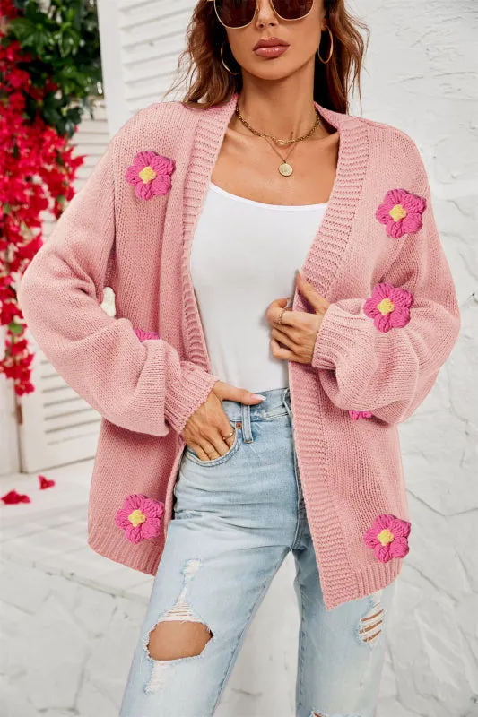 Flowers Knitted Buttonless Sweater Cardigan