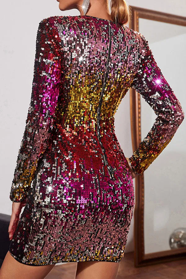 Flytonn-homecoming dresses hoco dresses party dresses fall outfits women Colorful Sequined Simple Mini Dress