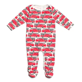 Footed Romper - Firetrucks Red