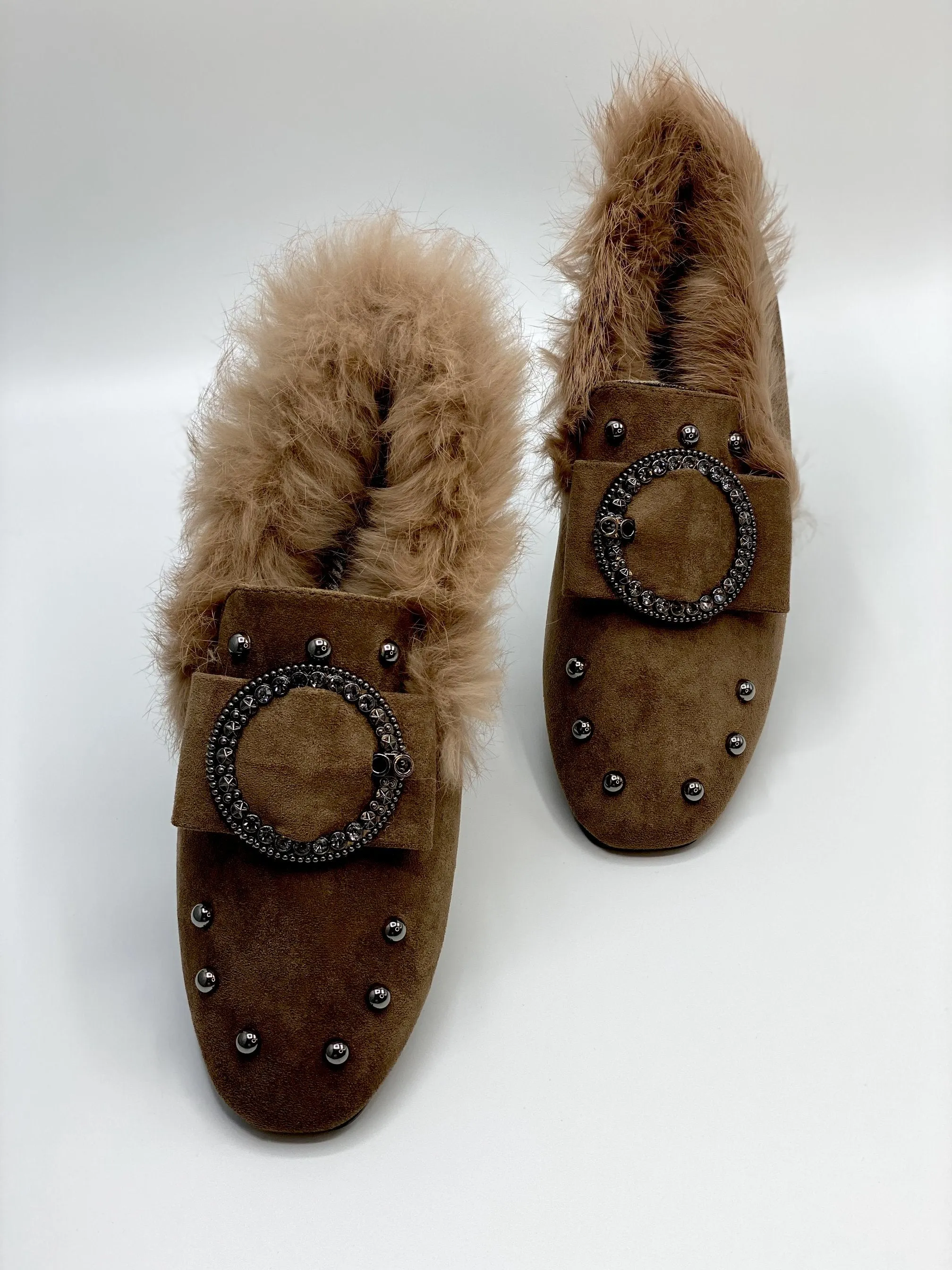 Forever Comfort Studded Faux Fur Loafers (Khaki)