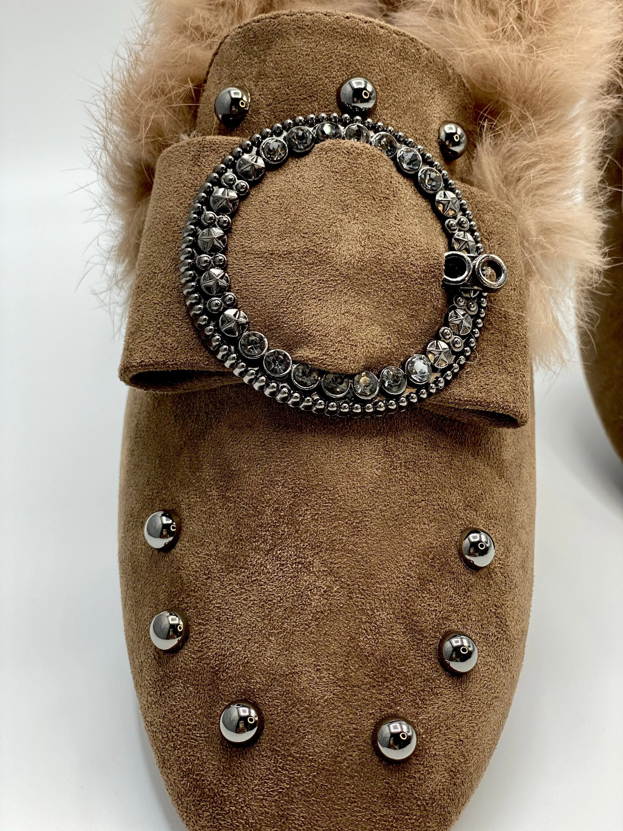 Forever Comfort Studded Faux Fur Loafers (Khaki)
