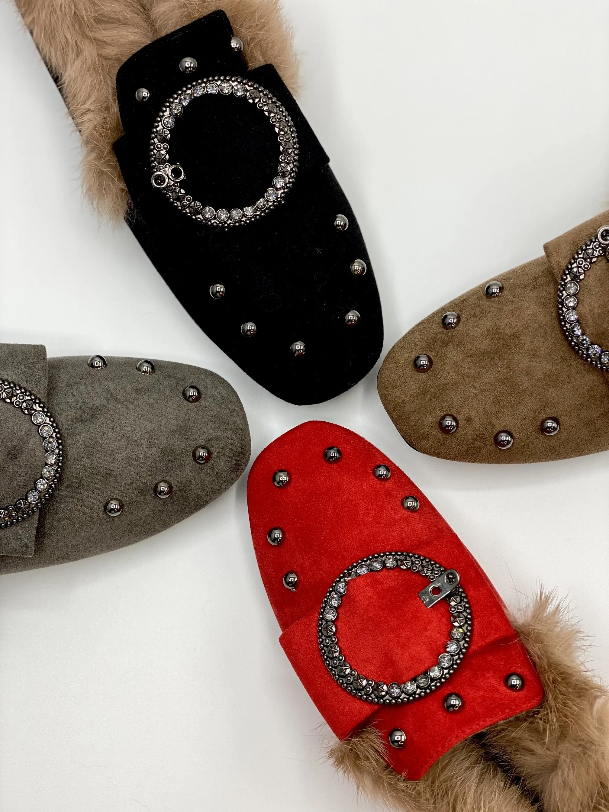 Forever Comfort Studded Faux Fur Loafers (Khaki)