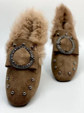 Forever Comfort Studded Faux Fur Loafers (Khaki)