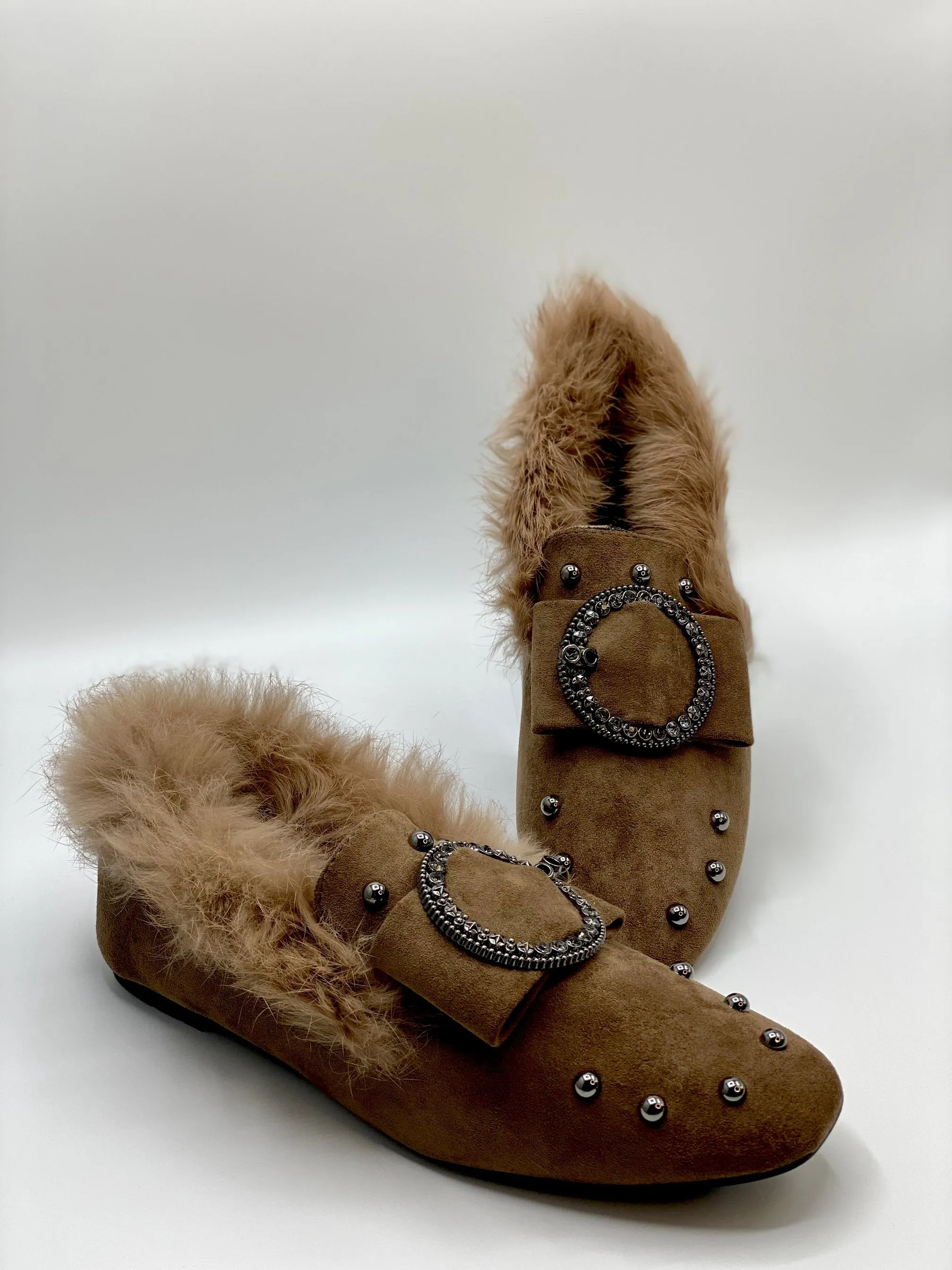 Forever Comfort Studded Faux Fur Loafers (Khaki)