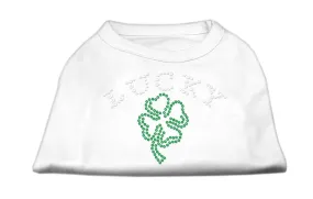 Four Leaf Clover Outline Rhinestone Shirts White M (12)