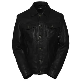 Four Pocket Mens Black Leather Trucker Jacket