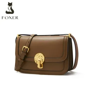 FOXER 2021New Fashion Retro Shoulder Bag Ladies Split Lather Small Flap Crossbody Bag Adjustable Shoulder Strap Underarm Handbag