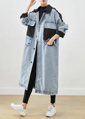 French Light Blue Peter Pan Collar Patchwork Pockets Denim Coats Fall ML1932