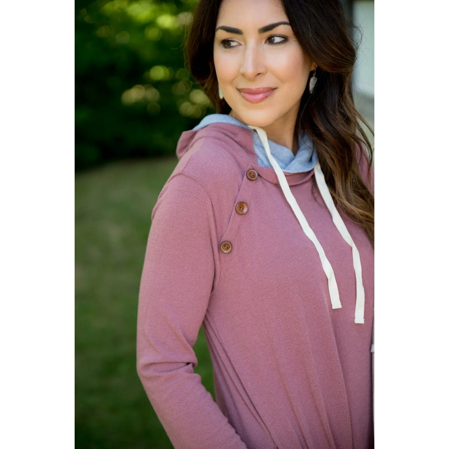 French Terry Side Button Double Hoodie