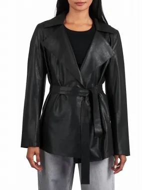 Freya Novelty Leather Jacket In Black Shimmer