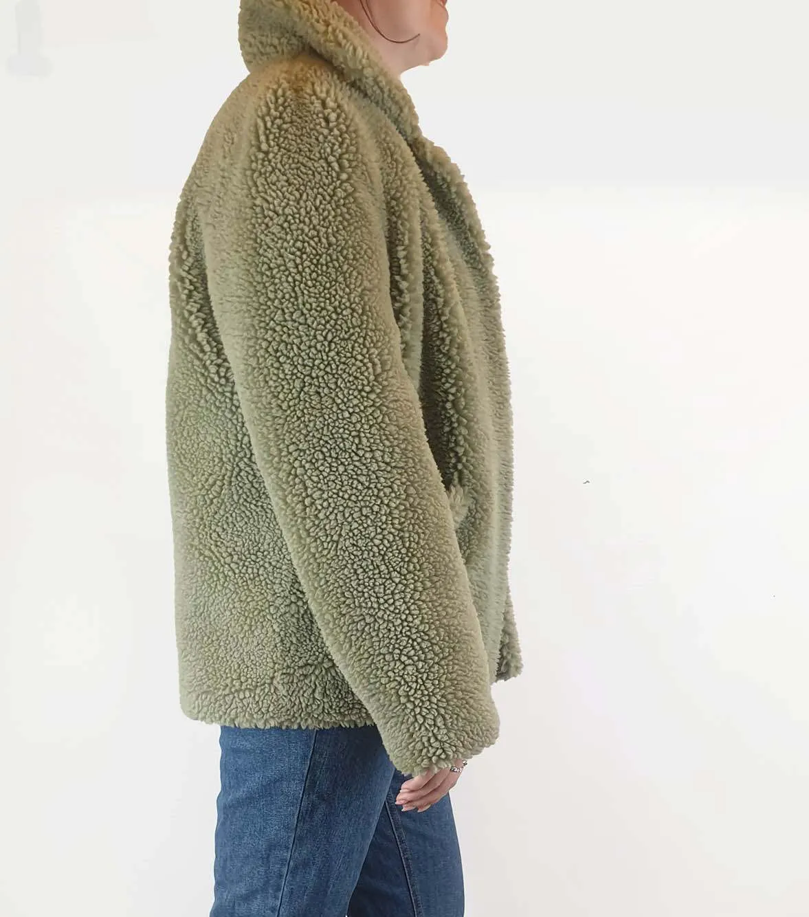 Friends with Frank green faux shearling coat size L, best fits 12-14