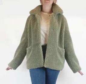 Friends with Frank green faux shearling coat size L, best fits 12-14