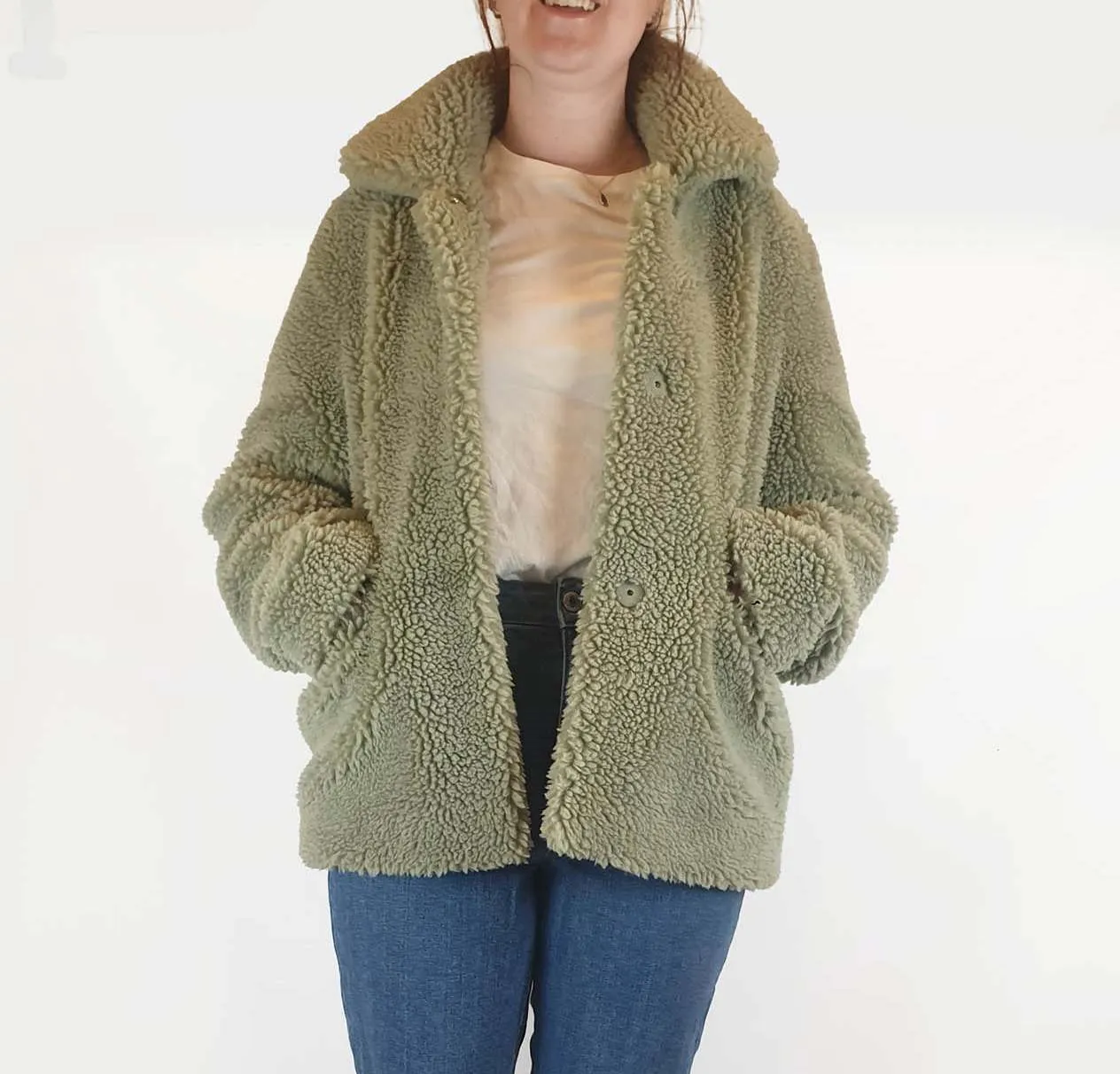 Friends with Frank green faux shearling coat size L, best fits 12-14