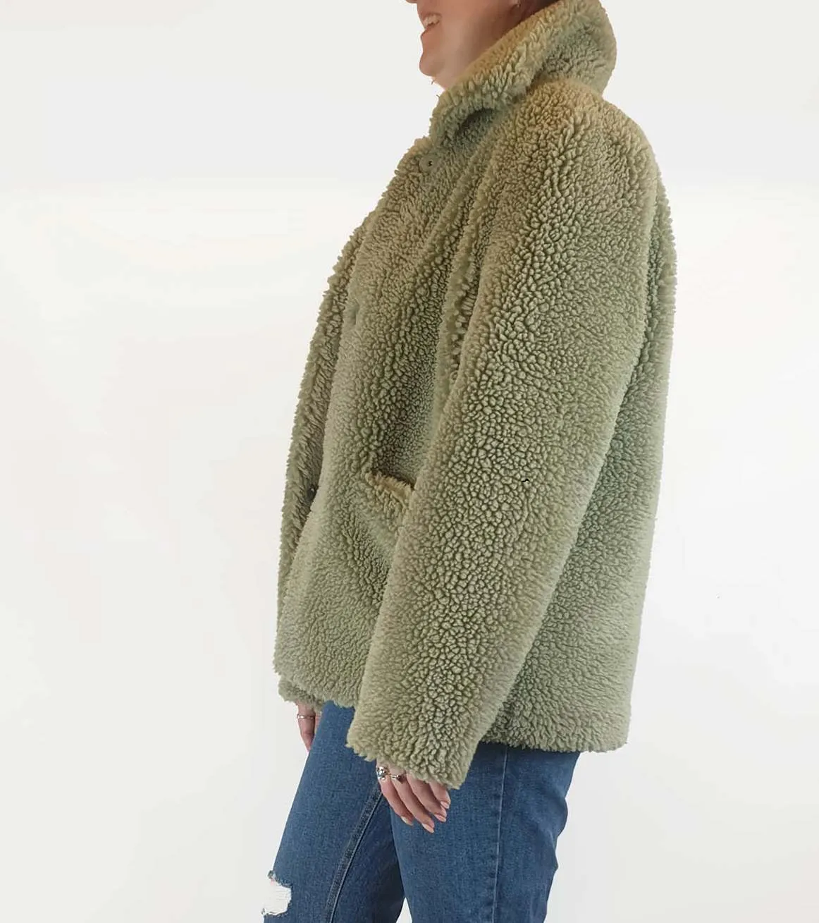 Friends with Frank green faux shearling coat size L, best fits 12-14