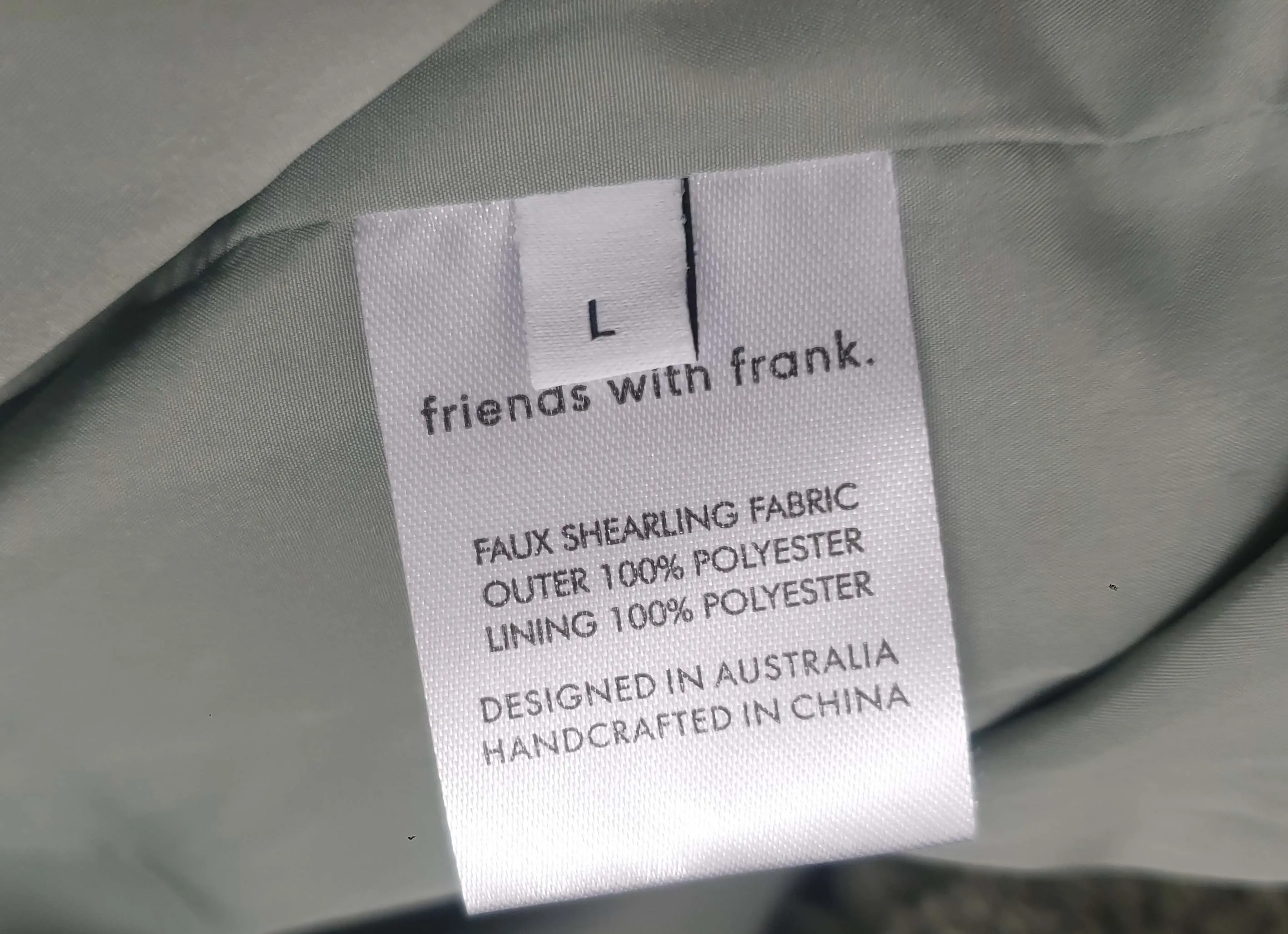 Friends with Frank green faux shearling coat size L, best fits 12-14