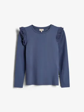 Frill Cap Jersey Blouse - Tween - Vintage Blue