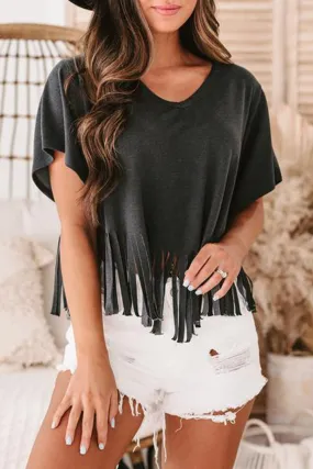 Fringe Short Sleeve V-Neck T-Shirt