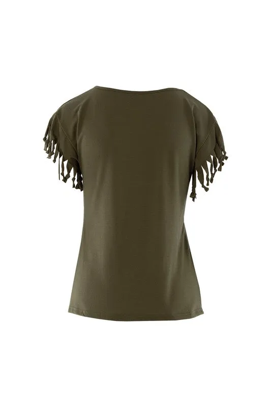 FS Clearance Fringe trim tee shirt