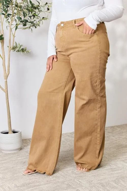 Full Size Fringe Hem Wide Leg Jeans