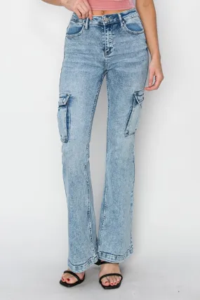 Full Size High Rise Cargo Flare Jeans