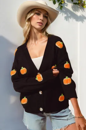 Full Size Pumpkin Button Up Long Sleeve Cardigan