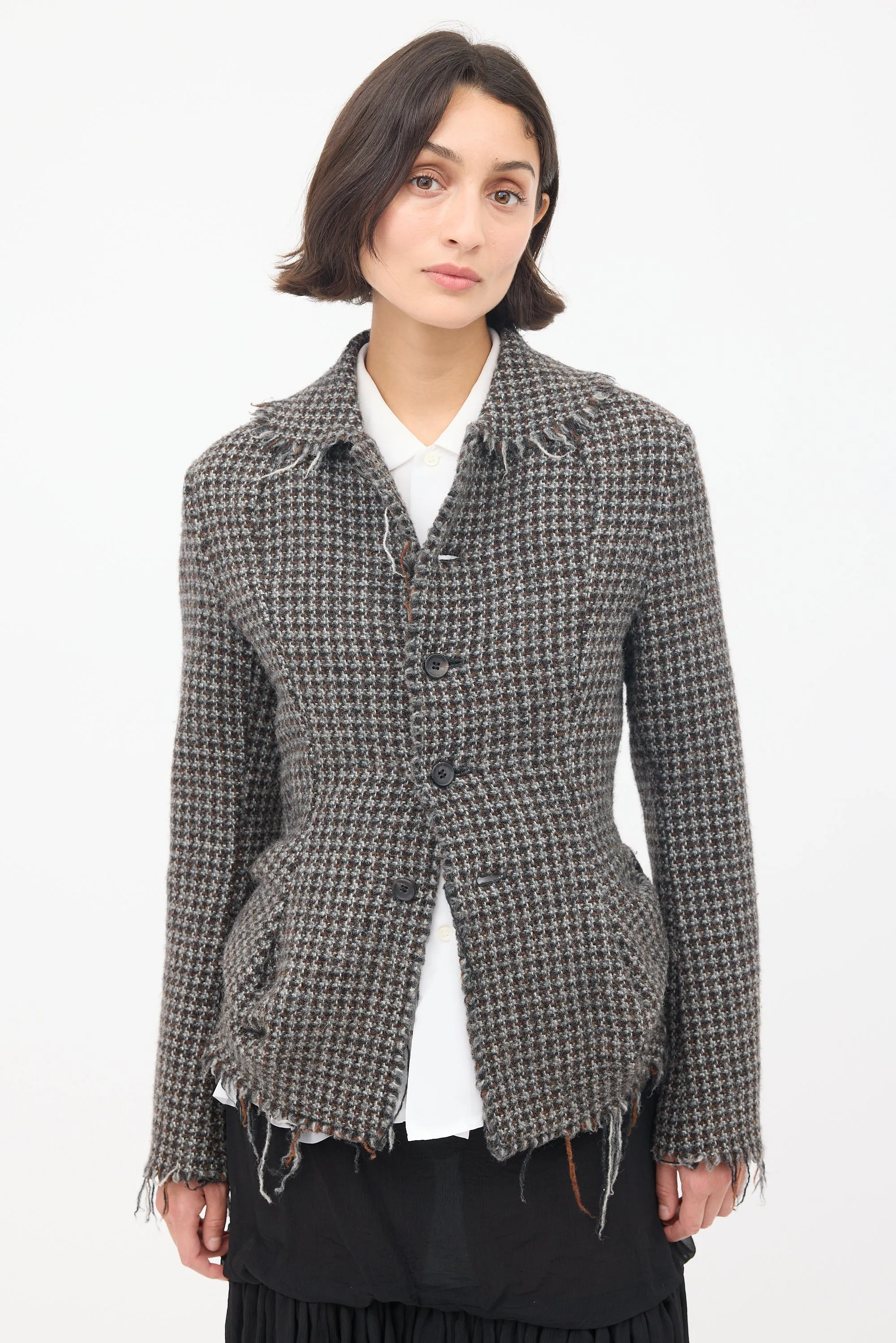 FW 2003 Grey & Brown Wool Tweed Fringed Jacket