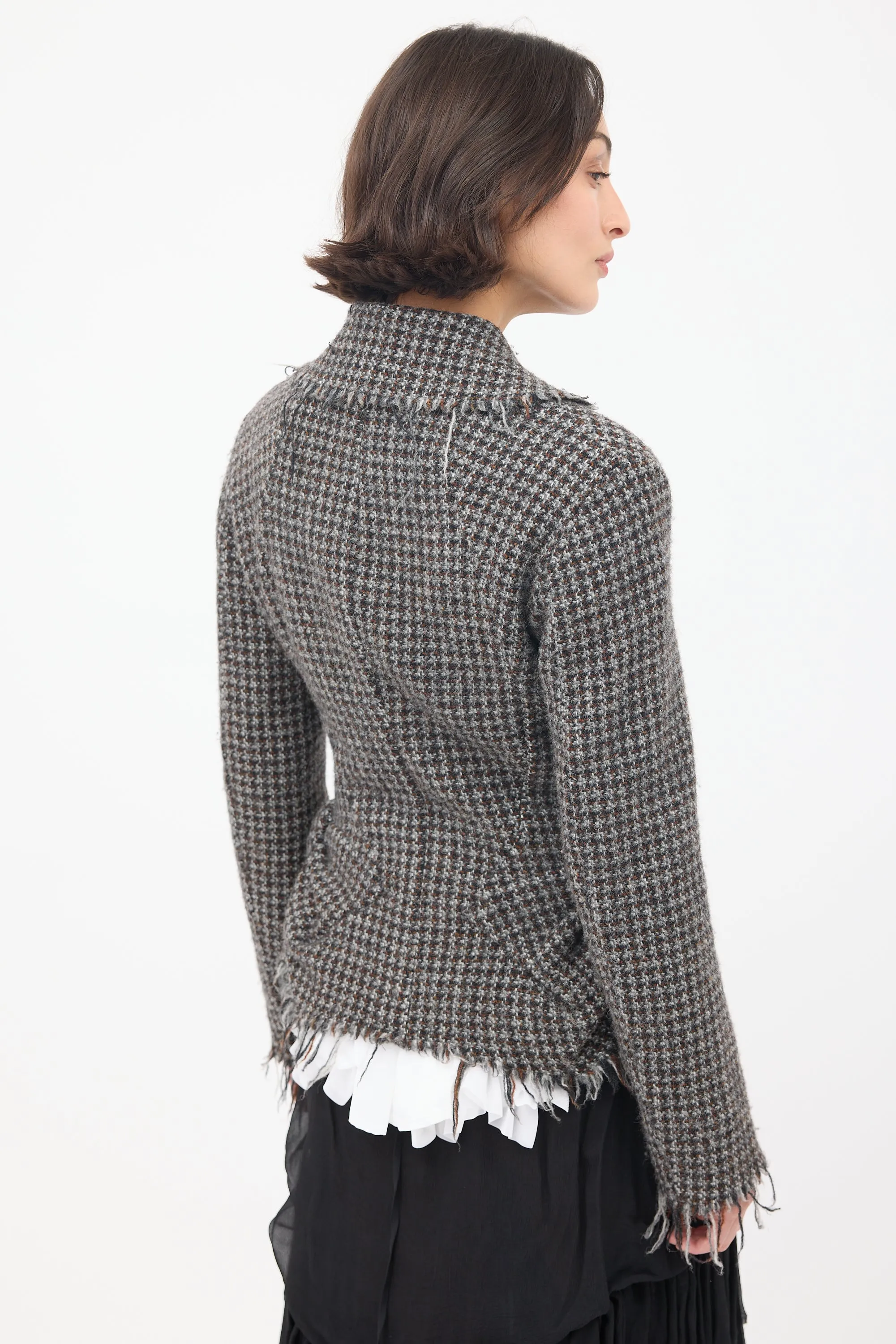 FW 2003 Grey & Brown Wool Tweed Fringed Jacket