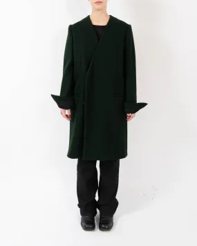 FW13 Collarless Overcoat in Green Wool