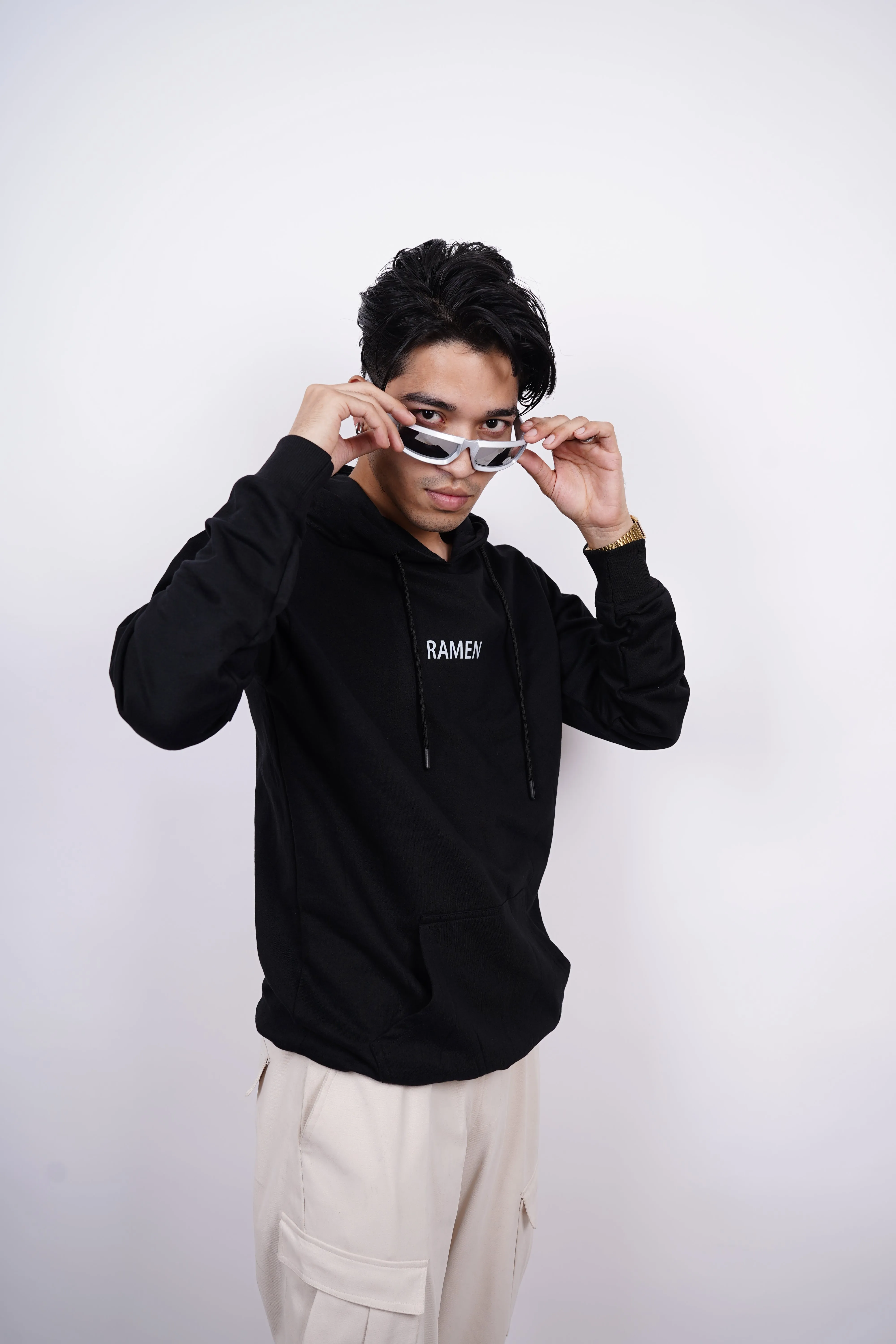 Galactic Noodle Fusion Relaxed Fit Black Hoodie For Men By DemonWear