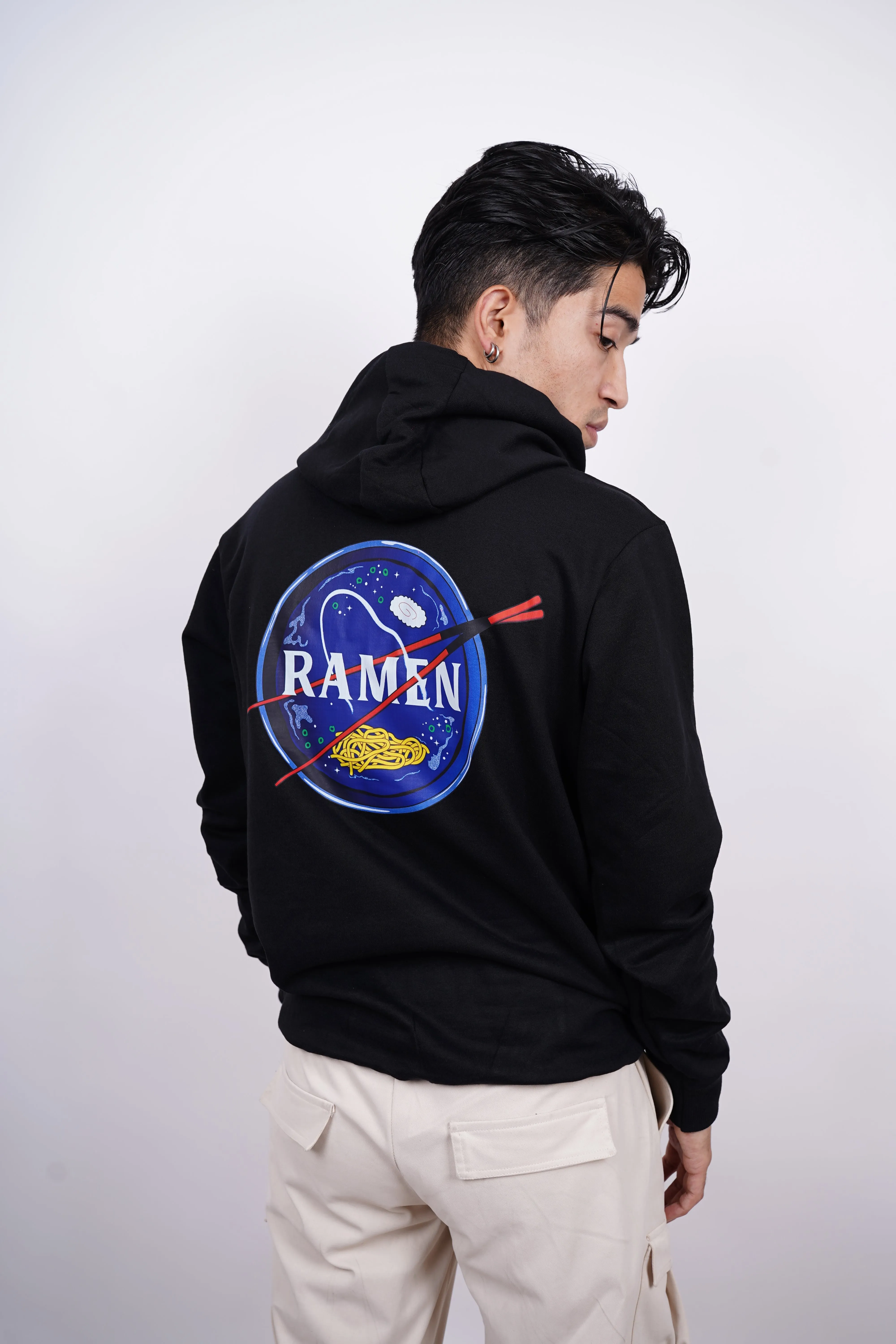 Galactic Noodle Fusion Relaxed Fit Black Hoodie For Men By DemonWear