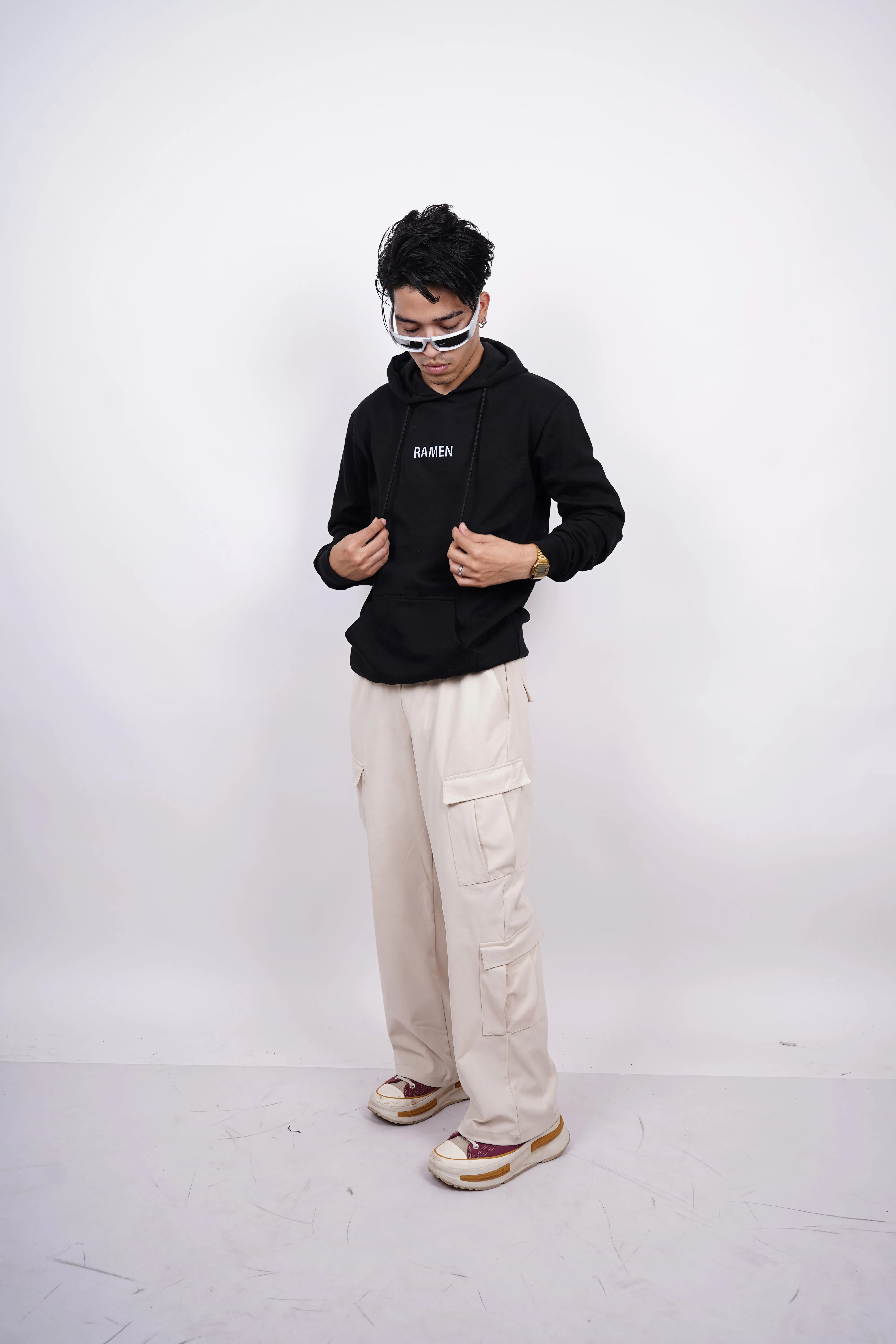 Galactic Noodle Fusion Relaxed Fit Black Hoodie For Men By DemonWear