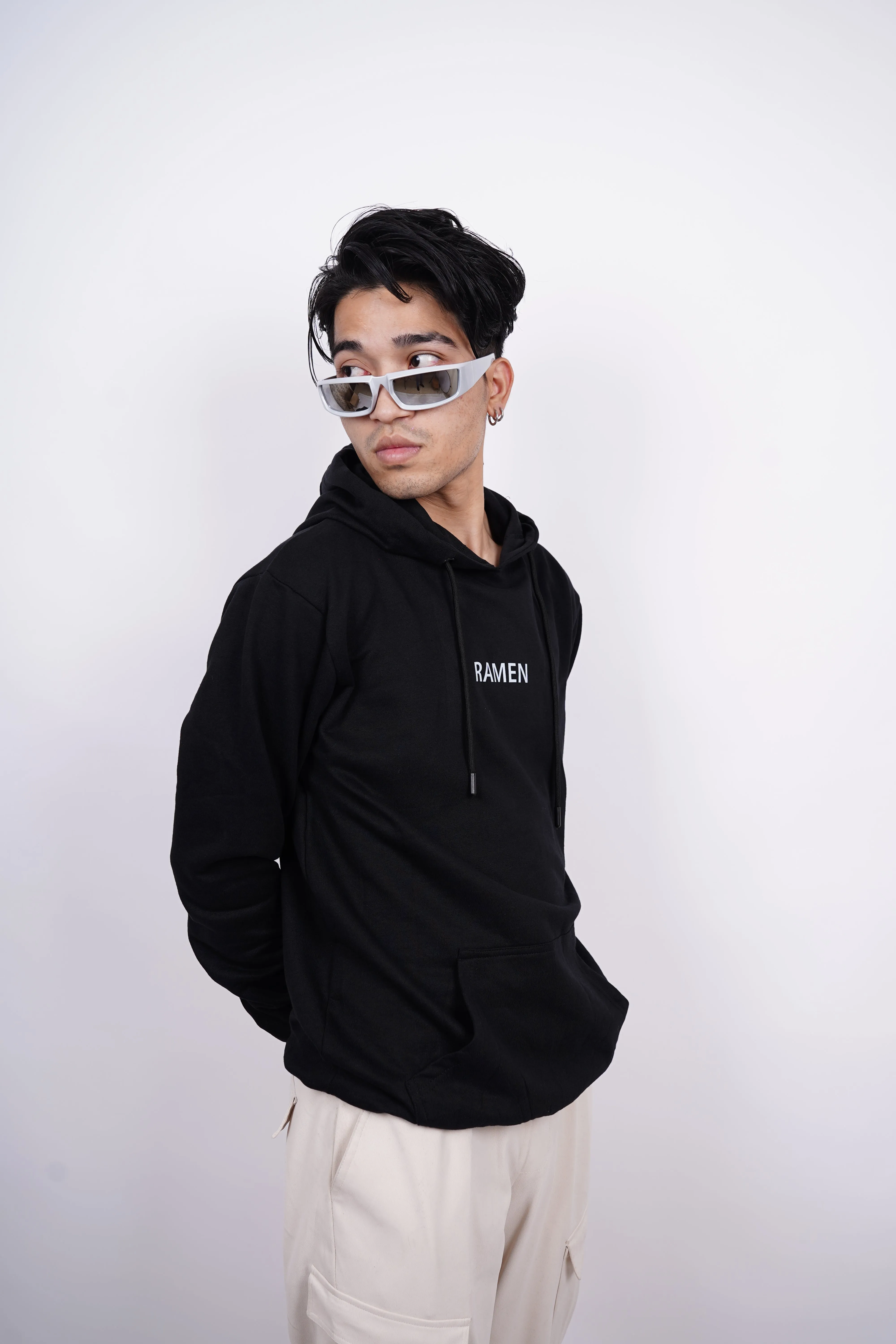 Galactic Noodle Fusion Relaxed Fit Black Hoodie For Men By DemonWear