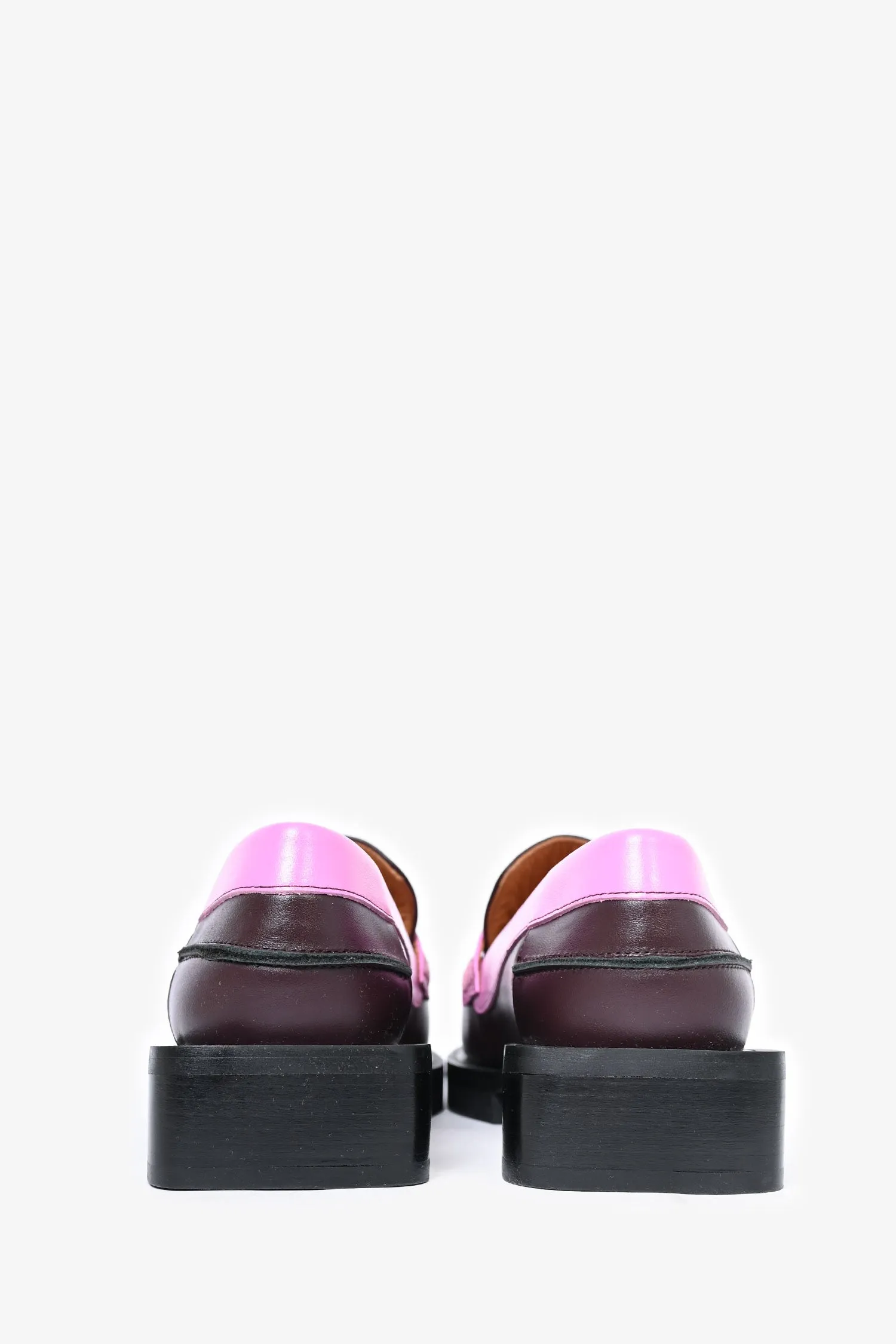 Ganni Burgundy/Fuchsia Leather Crystal Embellished Chunky Loafers Size 38