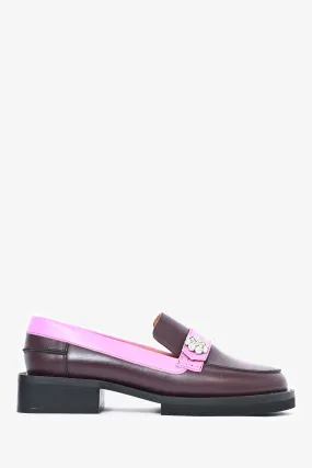Ganni Burgundy/Fuchsia Leather Crystal Embellished Chunky Loafers Size 38