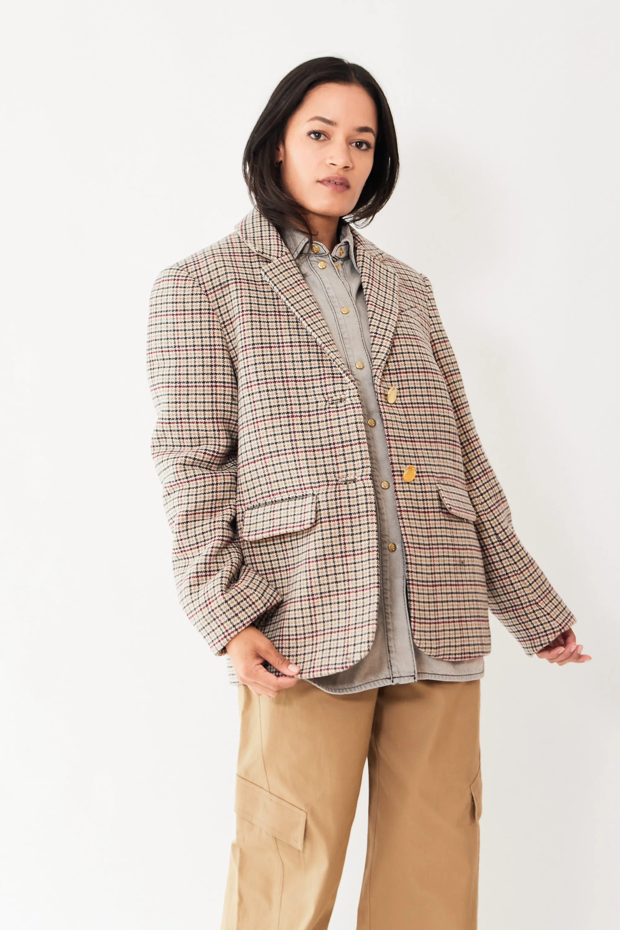 Ganni Check Wool Mix Boxy Blazer