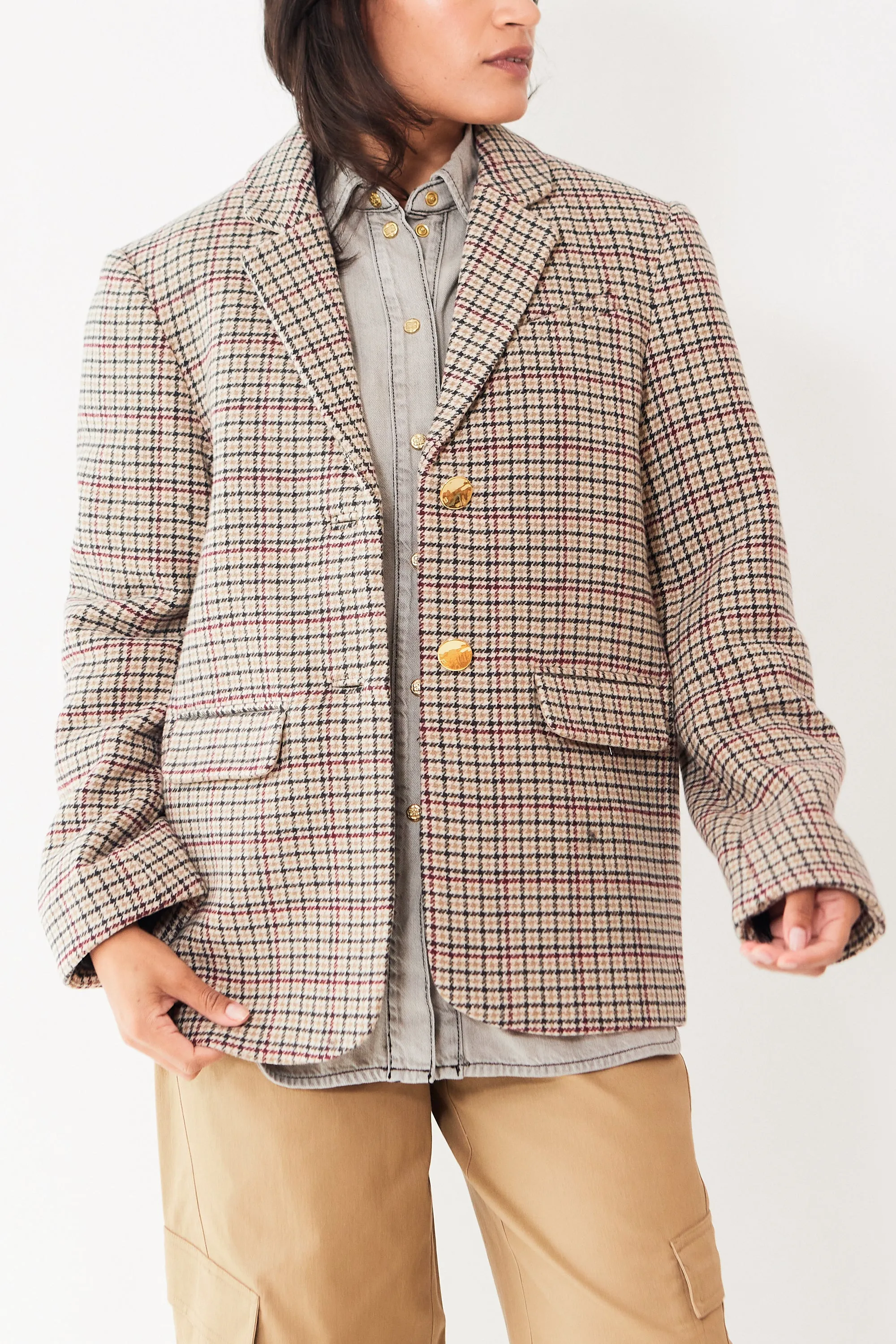 Ganni Check Wool Mix Boxy Blazer
