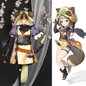 Genshin Impact Sayu Cosplay Costume Game Girl Kawaii Suit Kimono Dress WithTail