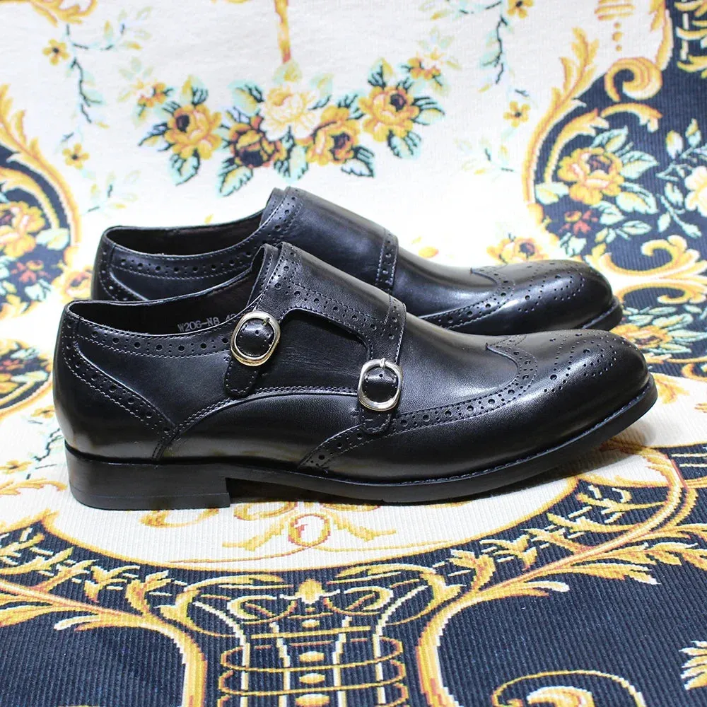 Genuine-Leather Double Buckle Monk Strap Shoes