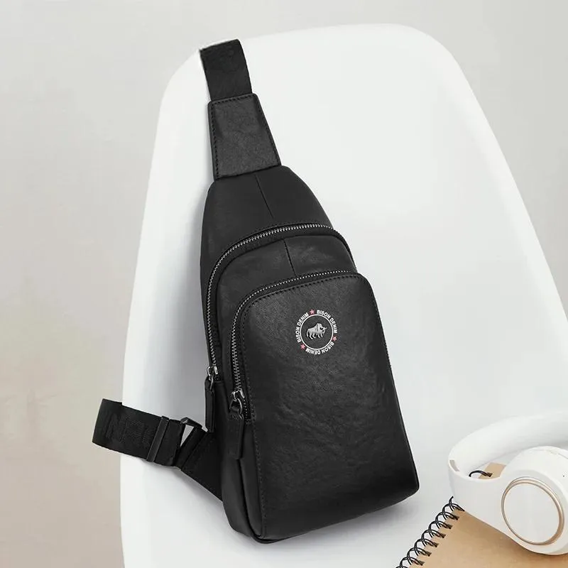Genuine Leather Men's Chest Pack Crossbody Bag Luxury Design Durable Handbag