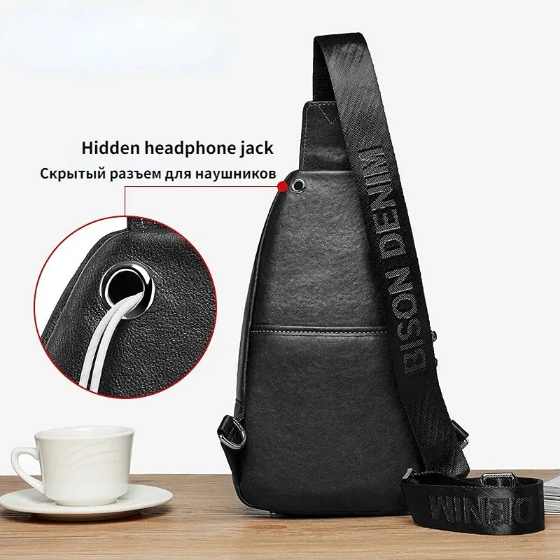 Genuine Leather Men's Chest Pack Crossbody Bag Luxury Design Durable Handbag