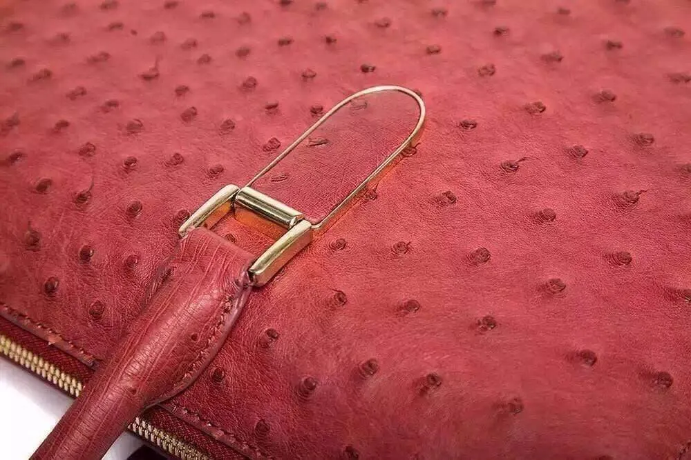 Genuine Ostrich Skin Leather Red Large Tote Shoulder  Bag