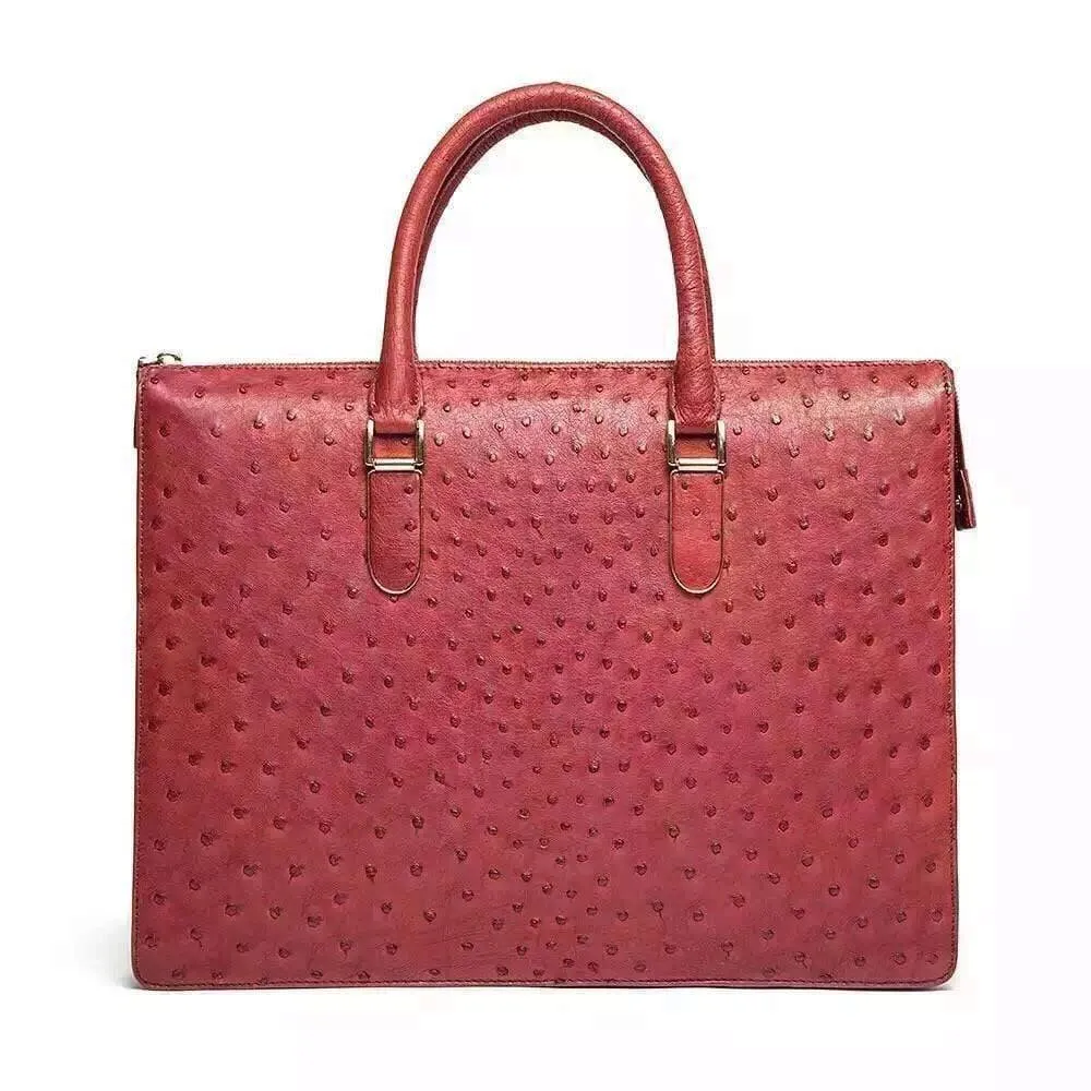 Genuine Ostrich Skin Leather Red Large Tote Shoulder  Bag