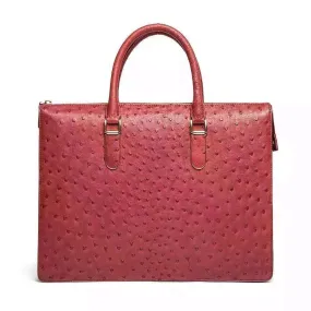 Genuine Ostrich Skin Leather Red Large Tote Shoulder  Bag