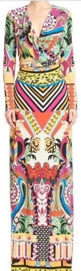Geometric Multicolor Patchwork Jersey Gown