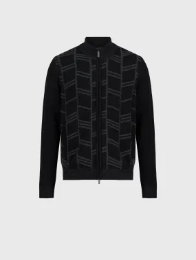 Geometric Pattern Knit Sweater in Cashmere and Wool Black