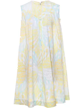 Geometric Print Yellow & White 1960s Mini Shift Dress - M