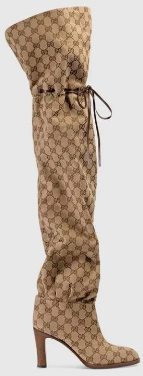 GG Canvas Over-the-Knee Boots, Beige/Ebony