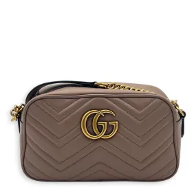 GG Marmont Small Beige Crossbody Bag in Calfskin, Gold hardware
