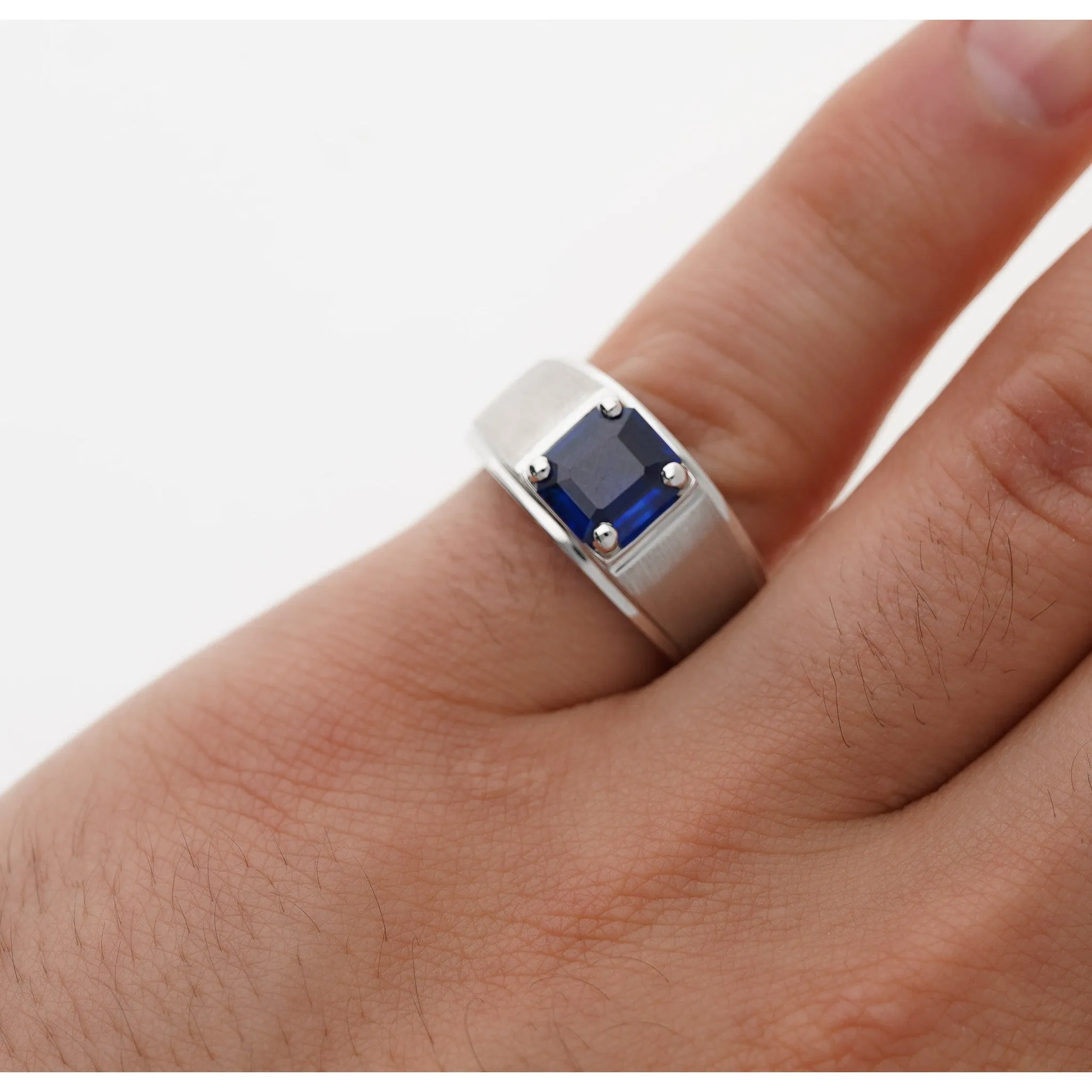 GIA Certified 2.23 Carat Square Cut Blue Sapphire Men's Matte Finish 18K Ring
